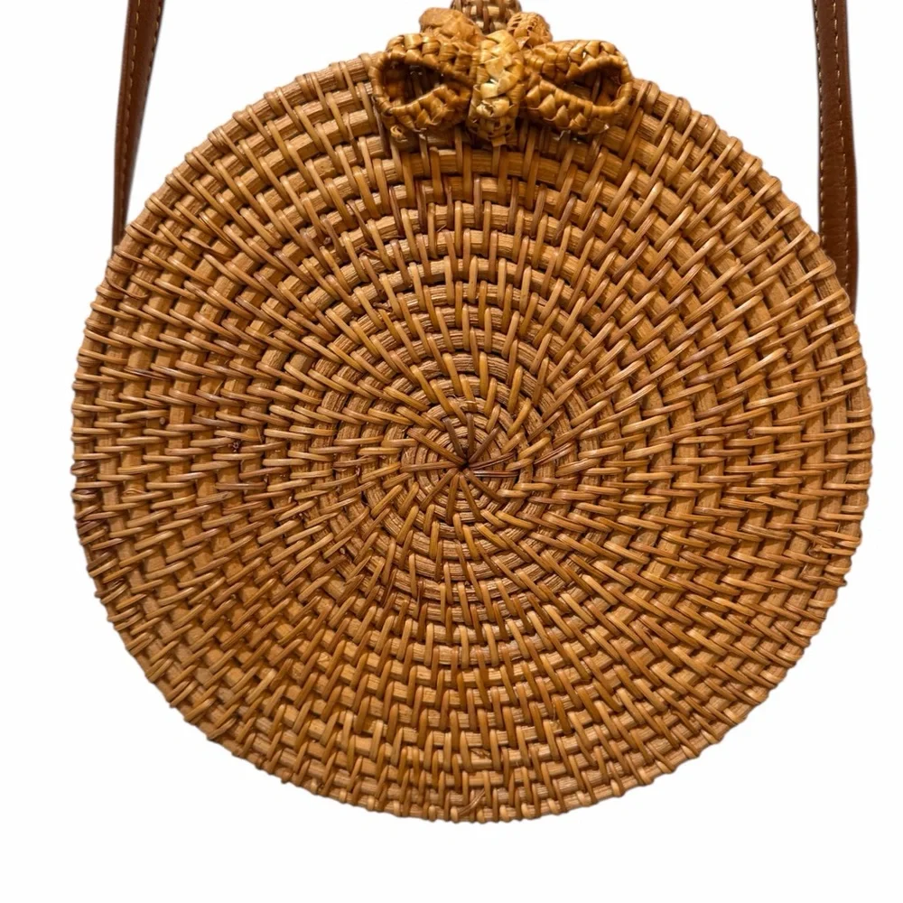 Brown Rattan Woven Crossbody Bag - Picture 6 of 7